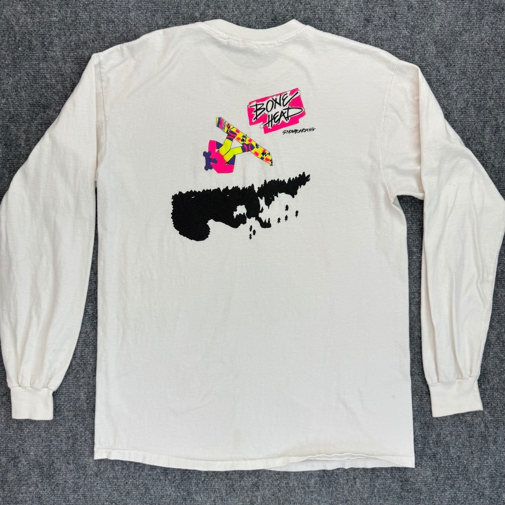 Vintage 90s Bone Head Snowboarding Long Sleeve T Shirt XL Hanes Beefy-T Top Read